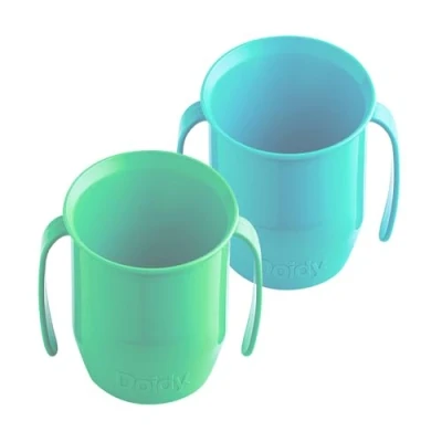 Image of Doidy Cup Twin Pack Training Sippy Cups Unique Slanted Design Two Handles Baby Beaker Great Weaning Use from 3 6 Months to Toddler PP Material 200ml (Green and Turquoise)