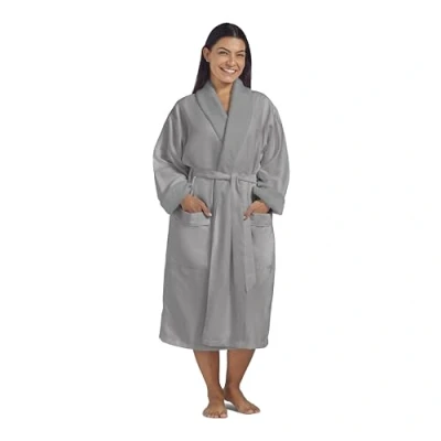 Image of Women&#039;s Microfiber Robe by BOCA TERRY Luxury Hotel Bathrobe, Long Spa Robes for Women Generous Sizing, Grey, S