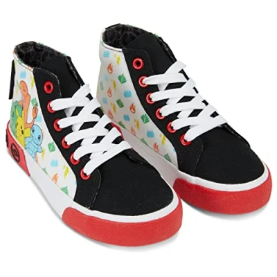 Image of Pokemon Boys Pikachu Athletic Sneakers High Top Shoes Charmander Bulbasaur Lace Up Sneakers, Black, 3 Big Kid