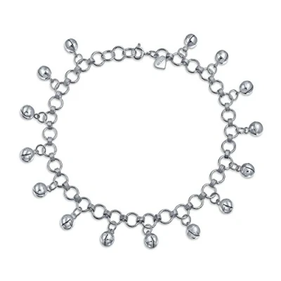 Image of Bollywood Boho Multi Jingle Bells Pattilu India Dangle Charms Anklet Ankle Bracelet for Women Teens .925 Sterling Silver 9.5 Inch