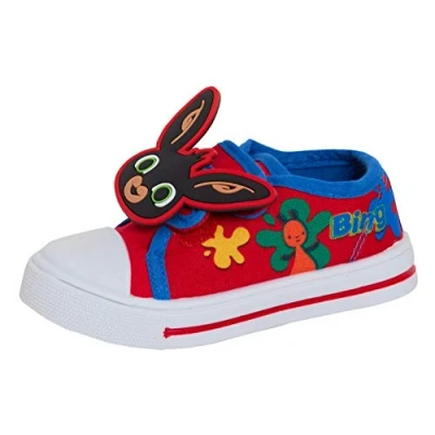Image of Bing Bunny Canvas Pumps with Removable 3D Badge Easy Touch Fasten Trainers Plimsoles Red 10 UK Child