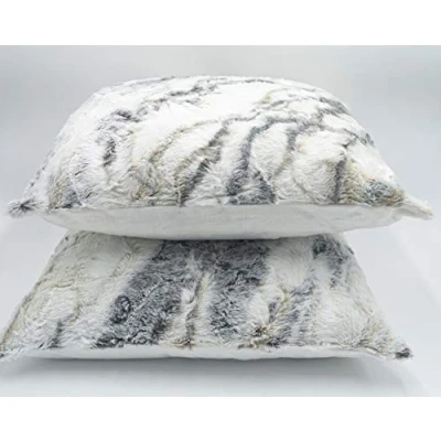 Image of Lex&#039;s Linens Pack of 2 Opulence Premium Faux Fur Cushion Covers (Marble Wolf, 60 x cm)