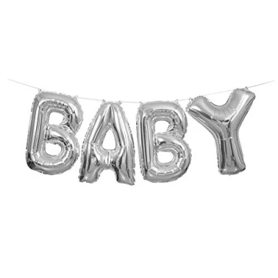 Image of Shimmering Silver Baby Letter Foil Balloon Banner Kit (35cm) 1 Set Perfect for Parties and Events
