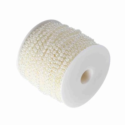 Image of Zerodis String of Pearls with Artificial Pearls, Faux Pearl Garland for Bracelet ,Curtain, Wedding, Christmas Decoration, Beige, White, 40 m Roll, 4 mm