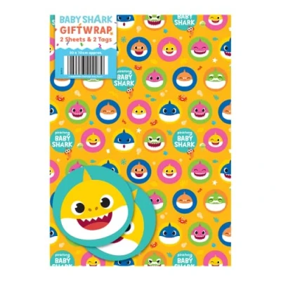 Image of Baby Shark Wrapping Paper 6 Sheets Tags Sheet Size 70cmx50cm Official Product Responsibly Resourced