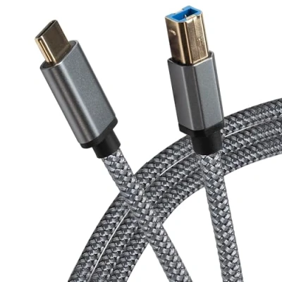 Image of Maplin USB C to B Male Braided Cable, 5m Silver