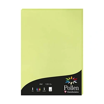 Image of Clairefontaine Ref 44205C Pollen Coloured Paper (Pack of 50 Sheets) A4 (210 x 297mm), 120gsm Paper, Inkjet &amp; Laser Printer Compatible, Acid Free Leaf Bud Green