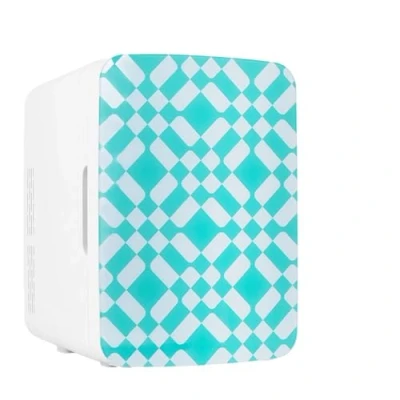 Image of Cooluli 10L Mini Fridge for Bedroom Car, Office Desk &amp; Dorm Room 12v Portable Cooler Warmer Food, Drinks, Skincare, Beauty Makeup AC/DC Small Refrigerator with Glass Front, Green Pattern