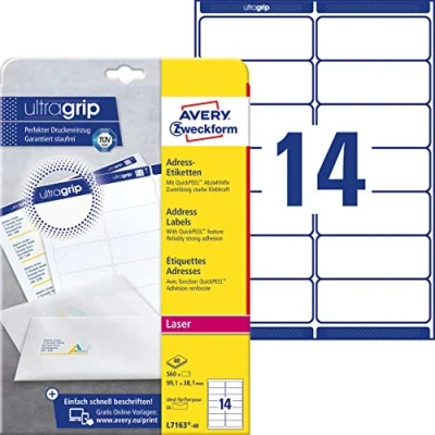 Image of Avery Zweckform L7163 40 Address Labels Sheets / 560 99.1 x 38.1 mm White