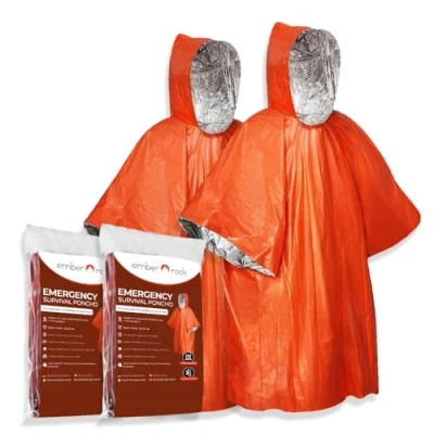 Image of Emergency Survival Rain Poncho 2 Pack Thermal Mylar Foil Blanket Reversible Waterproof Heat Retention Protection Bushcraft Outdoor Gear