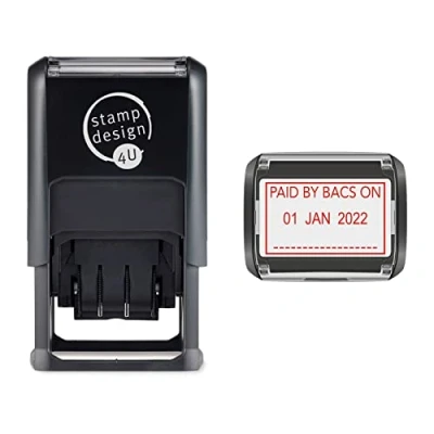 Image of SD4U Word and Date Stamp Self Inking Paid by BACS ON Changeable in Red Ink