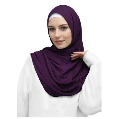 Image of Lina &amp; Lily Premium Cotton Pleated Hijab for Muslim Women, Maxi Head Scarf Shawl Wrap Lightweight (Dark Purple)