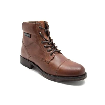 Image of Thomas Crick Men&#039;s &#039;Hawkes&#039; Ankle Derby Leather Zip Boots, Fashionable, Trendy, Comfortable, Perfect for Walking, Trendy boots (Black/Wood)