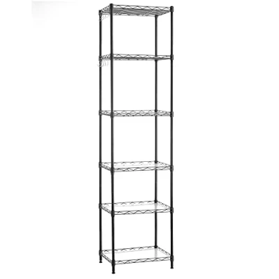 Image of SONGMICS 6 Tier Wire Shelving Unit, With Shelf Liners, 8 Hooks,Adjustable Shelves,15.7 x 11.4 63 Inches,for Kitchen,Pantry,Bathroom, Laundry,Black ULGR116B01