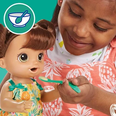 Image of Baby Alive Magical Mixer Doll Tropical Treat with Blender Accessories, Drinks, Wets, Eats, Brown Hair Toy for Children Aged 3 and Up