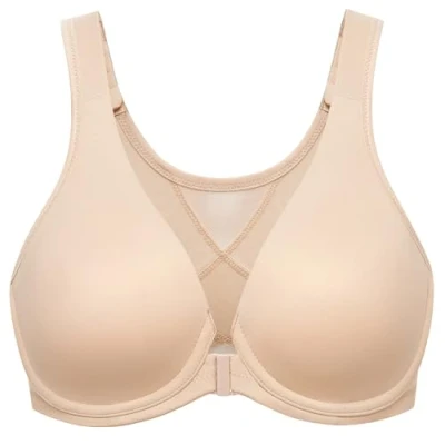 Image of MELENECA Women&#039;s Front Fastening Bras Plus Size Unlined Underwire Back Support Posture Bra Beige 42E