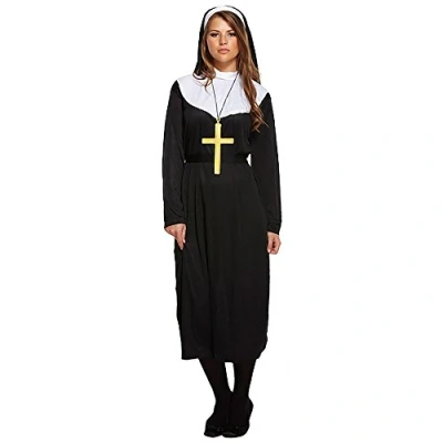 Image of HENBRANDT Adult Women’s Classic Nun Plus Size Fancy Dress Halloween Costume Nuns Religious Habit with Black Veil and Belt Up Outfit Ladies (Standard)
