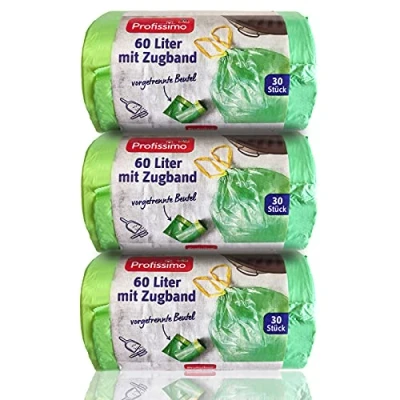 Image of Tieback Bin Bags (90 Sticks) Extra Strong &amp; Füssigkeitsdicht 60 Litres (3 x Pack of 30)
