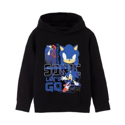 Image of SONIC THE HEDGEHOG Boys Hoodie Kids Gaming Let&#039;s Go Fashion Graphic Hooded Sweatshirt Cosy Black Apparel Hoody for Gamers Game Movie Merchandise Gift Children