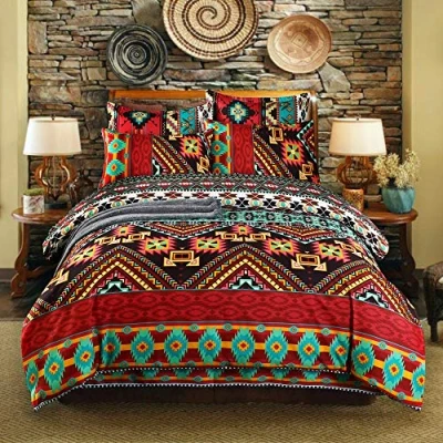 Image of wide smile Moroccan Bohemian Duvet Cover Set Single Size Ethnic Exotic Style Mandala boho Bedding (red, single)