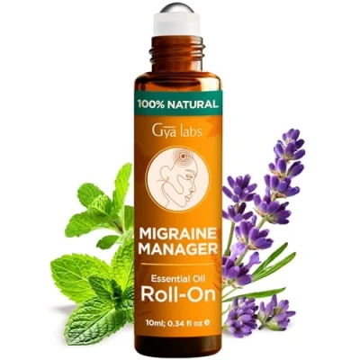 Image of Gya Labs Migraine Essential Oil Roll on Relief Stick Roller, Fast Comfort for Head Tension, 100% Pure and Natural, Blend with Peppermint Oil, Self Care Relaxing Gifts Women (10ml)