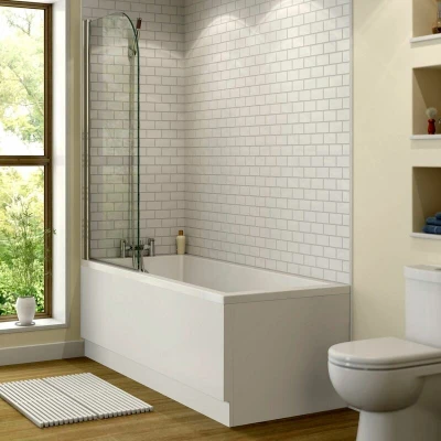 Image of Ceramica Straight Square Bath Bundle 1700 x 700mm With Curved Shower Screen &amp; Front Panel