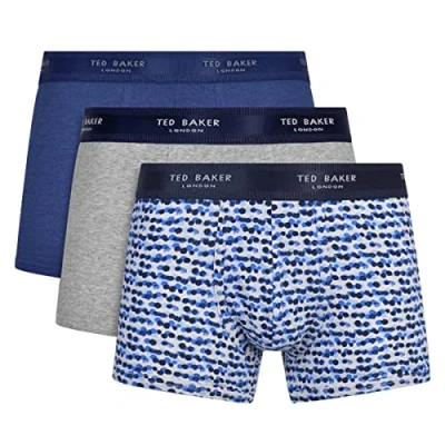 Image of Ted Baker Men&#039;s 3 Pack Cotton Trunk, Sodalite Blue/Heather Grey/Deimos Blue, Small