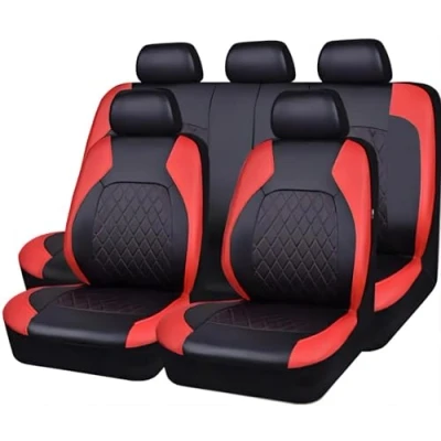 Image of PHOENIX95 Car Seat Cover for Nissan Navara 2018 2019 2020 2021 2022 2023 2024, Leather Front Back Full Surround Protectors Pad Breathable Waterproof, Covers, Accessories,Red
