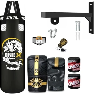 Image of Heavy Punch Bag Boxing Training, Filled 3ft Duty set, Wall Bracket Punching Gloves, Kickboxing MMA Grappling Muay Thai Karate BJJ, Adult Home Gym Fitness