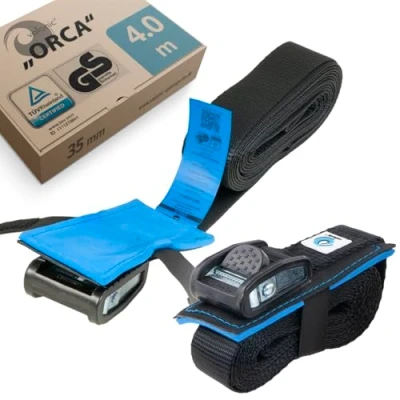 Image of valonic ORCA tie down straps, heavy duty 800 kg, 2 pack, padded, cam buckle, 4m for roof rack, surfboard, kayak and paddle board, black
