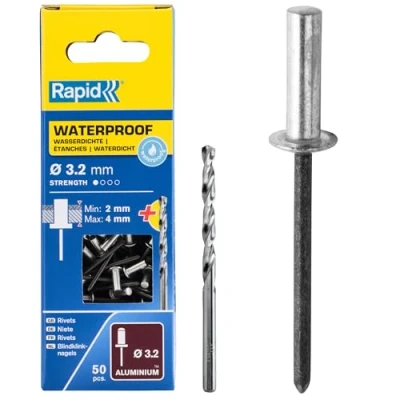Image of Rapid Rivets Waterproof Including Drill Piece, 3.2 x 8 mm, 5000399 50 Pieces, Silver/ Blue/ Clear
