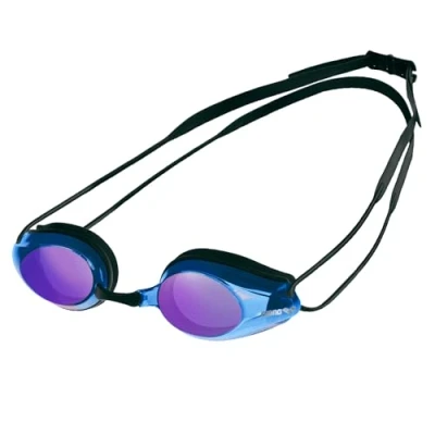 Image of arena Tracks Mirror Unisex Adult Race Swimming Goggles, Standard Pool Goggles with Anti Fog Mirrored Lenses, UV Protection, 4 Interchangeable Nose Bridges, Silicone Seals
