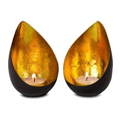 Image of Tealight Candle holders Drops! Set of two gold dark tea light ideal birthday for women. Wonderful decoration…