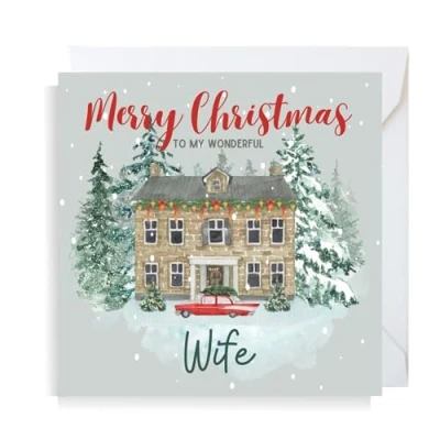 Image of Second Ave Wife Christmas House Square Xmas Holiday Festive Greetings Card