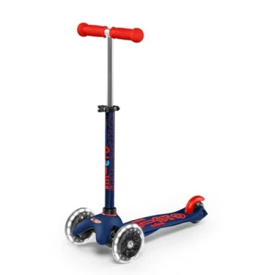 Image of Micro Scooters Mini Deluxe LED Children&#039;s Scooter Handlebar Adjustable Light Up Wheels 2 5yrs Boys &amp; Girls Navy