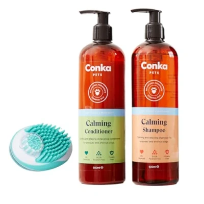 Image of Conka Pets Shampoo and Conditioner for Dogs, Premium Natural Grooming Products (500ml) (Shampoo &amp; Tool, Calming)