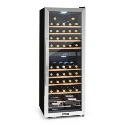 Image of KLARSTEIN Wine Cooler Fridge, Dual Zone Fridge with Glass Door, 2 Programmable Cooling Zones, Touch Controls, LED Display, 5 18 C Range, 40 dB Low Noise, 54 Bottles / 148L Drinks Black
