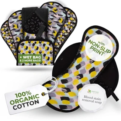 Image of Non Slip Organic Reusable Sanitary Pads for Heavy Flow &amp; Incontinence (L+XL, 6 Pack); High Temp Cotton Washable Period Women; Irritating, Soft Pad Menstrual Comfortable Care