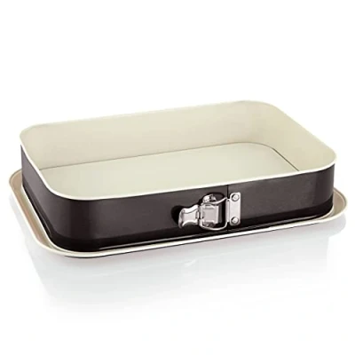 Image of Grizzly, Springform Cake Tin, Rectangular Baking Tin 14&quot; x 9&quot; (35 24 cm), Black and Cream, with Overflow Protection, Non Stick Coating, Large, Tall