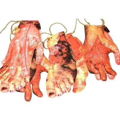 Image of 2Pk Scary Halloween 8pcs Body Parts Garland Door Room Bloody Party Banner Bunting Limbs Arms,Feet Hanging Decoration