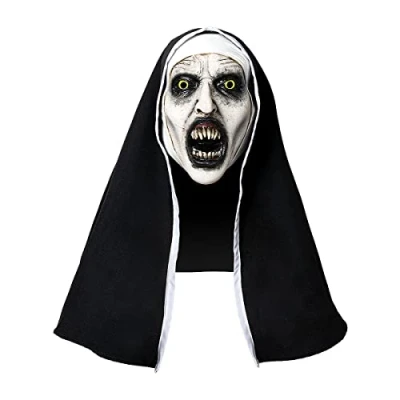 Image of Funidelia The Nun Valak Mask, Official Horror Movies Costume Accessory for Men &amp; Women, White 100% Latex, Unique Halloween, Carnival Parties