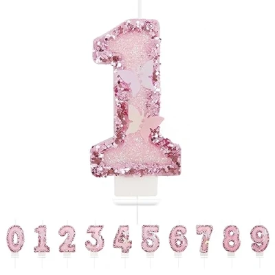 Image of Number 1 Candle,Pink Butterfly Birthday Candles for Girl,Cake Topper Decoration Girls Party