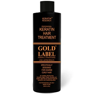 Image of Gold Label Professional Brazilian Keratin Hair Treatment Blowout Super Strong Formula Specifically Designed for Coarse, Curly, Black, African, Dominican, and Types 240ml