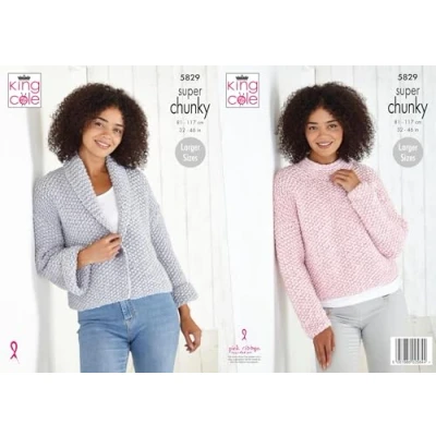 Image of King Cole Ladies Super Chunky Knitting Pattern Womens Jacket &amp; Sweater (5829), Multi, 32 46 inch