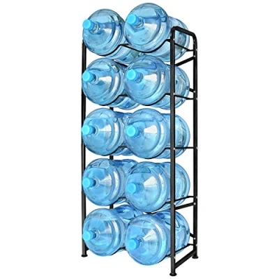 Image of Ationgle 5 Gallon Water Bottle Holder for 10 Bottles, Tiers Heavy Duty Cooler Jug Rack with Reinforcement Frame Kitchen Office, Black