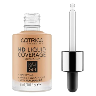 Image of Catrice HD Liquid Coverage Foundation, No. 046, Nude, Long Lasting, Matte, for Blemished Skin, Vegan, Oil Free, Waterproof, Alcohol Pack of 1 (30 ml)