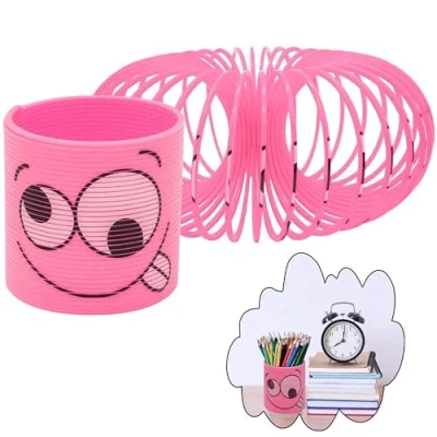 Image of HOVUK Crazy Face Spring Toy, Mini Smile Toys with Unicorn Stickers, Rainbow Magic 6.5cm, Bright Colors Plastic Coil, Party Bag Fillers, Goody Bag, Prizes, Stocking Stuffers Pink