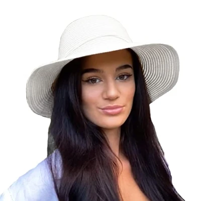 Image of TOSKATOK® Ladies Womens Floppy Foldable Summer Sun Hat UPF 50+ Protection Wide Brim White