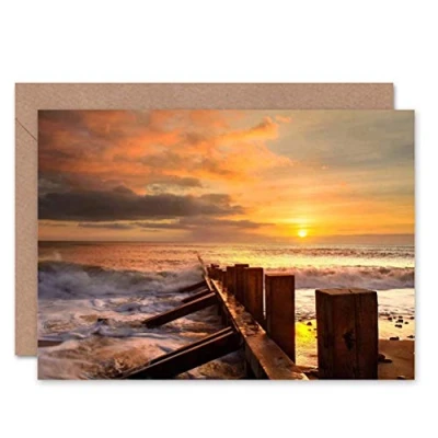 Image of Wee Blue Coo BEACH SUNSET POSTS PHOTOGRAPHY BLANK GREETINGS BIRTHDAY CARD ART