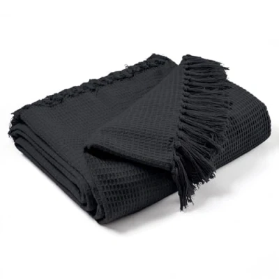 Image of EHC Waffle Cotton Woven Arm Chair Sofa Single Throw 1 Seater Chair/Sofa/Bed 127 x 152 cm, Dark Grey